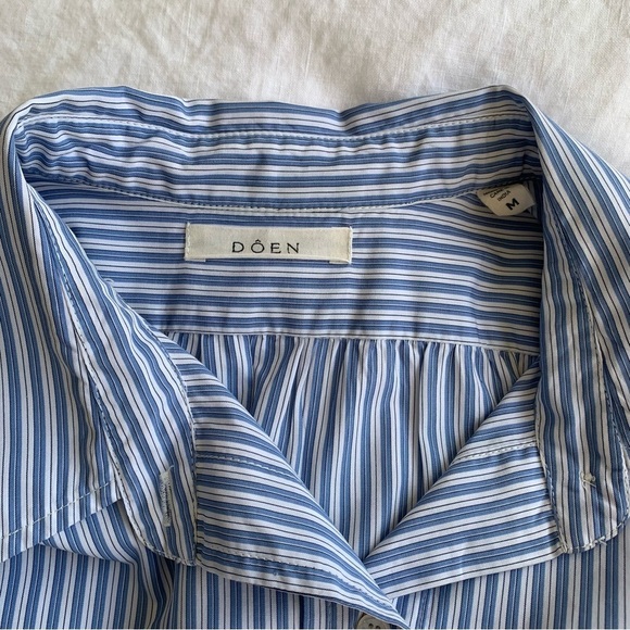 Doen Jora Cotton Poplin Oversized Button Shirt Mini Dress Blue Montauk Stripe - Picture 8 of 13